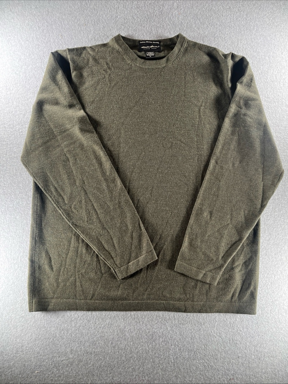 Eddie Bauer Sweater Mens Green Italian Merino Wool Stretch Crewneck Knit XL